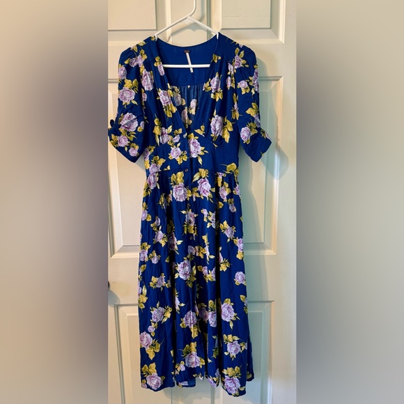 Free People Printed Love of My Life Midi Dress Floral Blue XS Button Front Midi - Picture 6 of 16